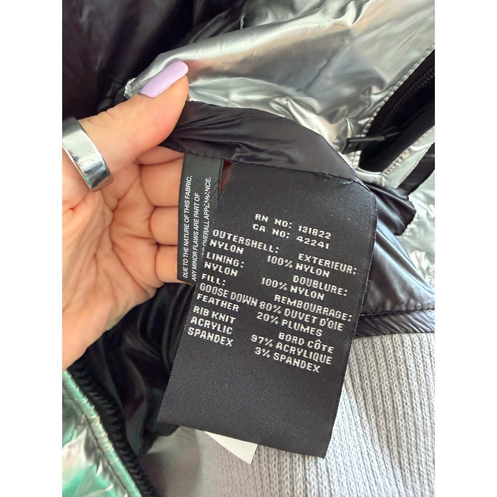 SAM New York Freestyle Down Puffer Jacket Metallic Silver Womens Small Bomber - Picture 10 of 16